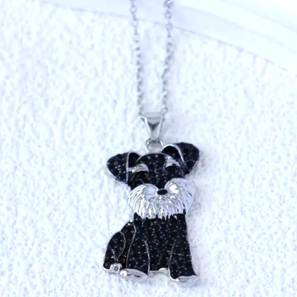 Schnauzer Dog Necklace Dainty Chain Silver Tone Rhinestone Puppy Pet Softgirl